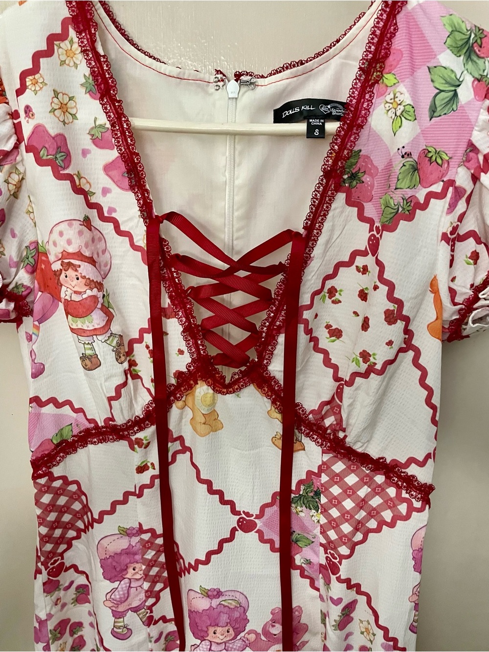 Dolls Kill Strawberry Shortcake Care Bears collab maxi dress size small NEW - Picture 3 of 3